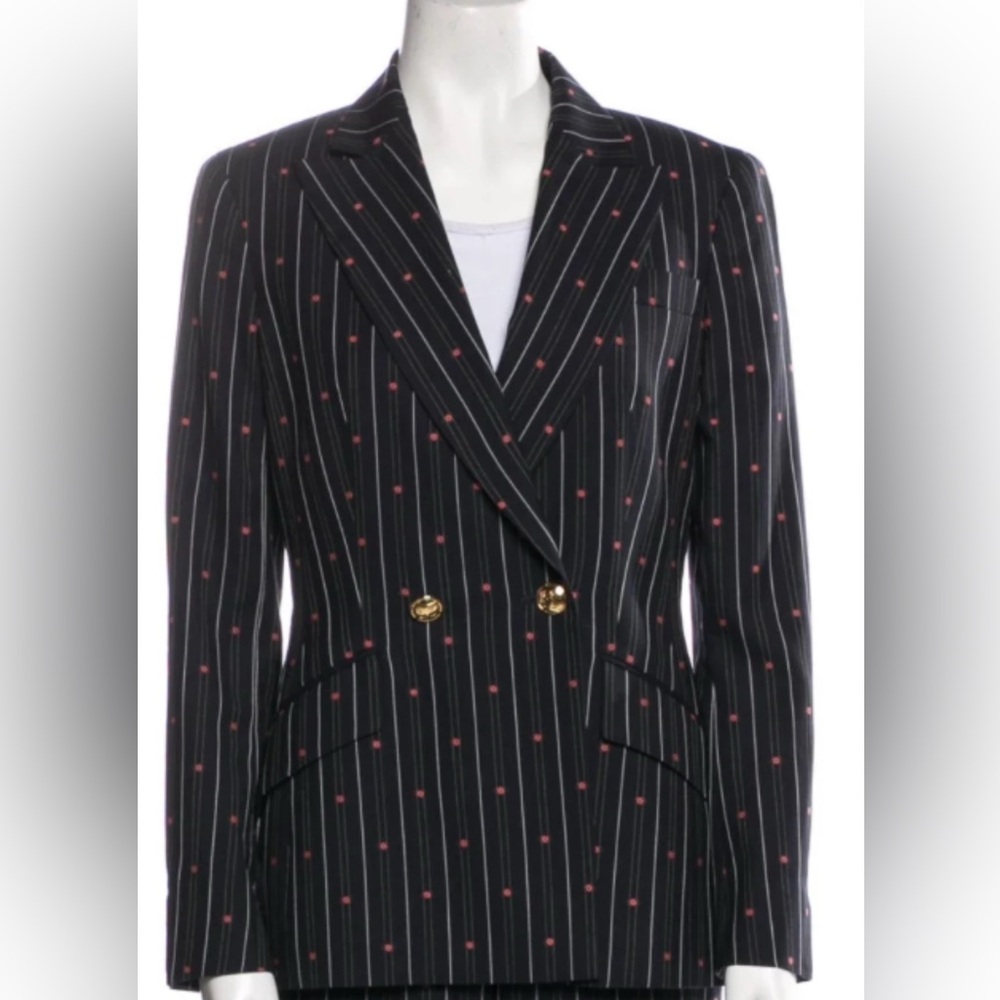 Escada Blazer with Navy Stripes and Red Dots